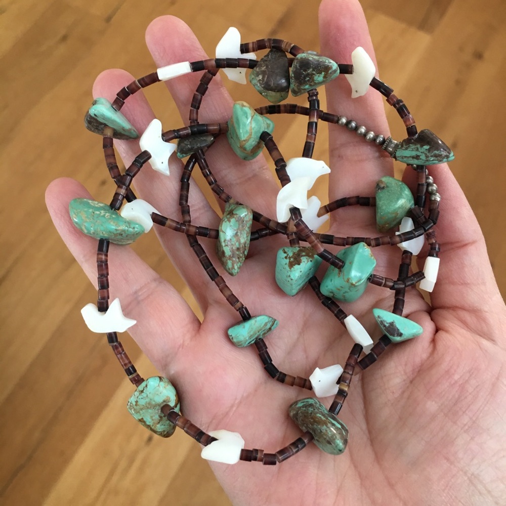 Turquoise pin shell MOP fetish necklace